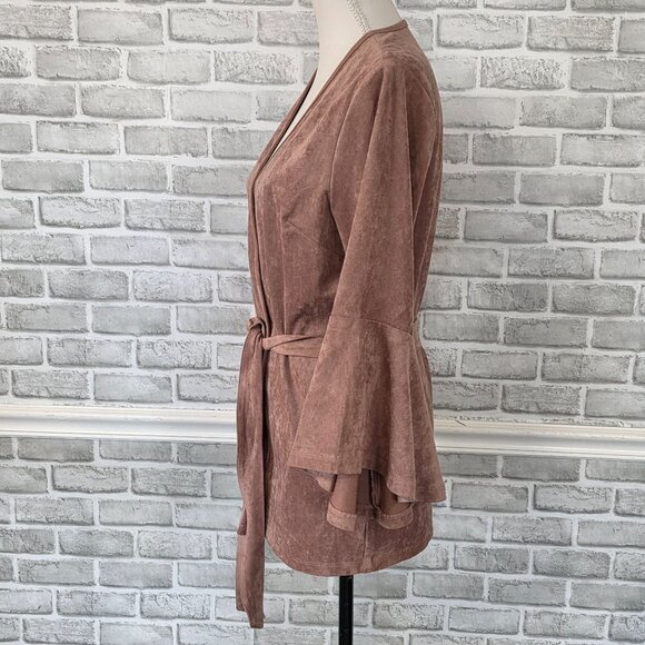 Kut From the Kloth Faux Suede Belted Jacket Dusty Rose Bell Sleeve Pocket Cozy - Picture 2 of 10